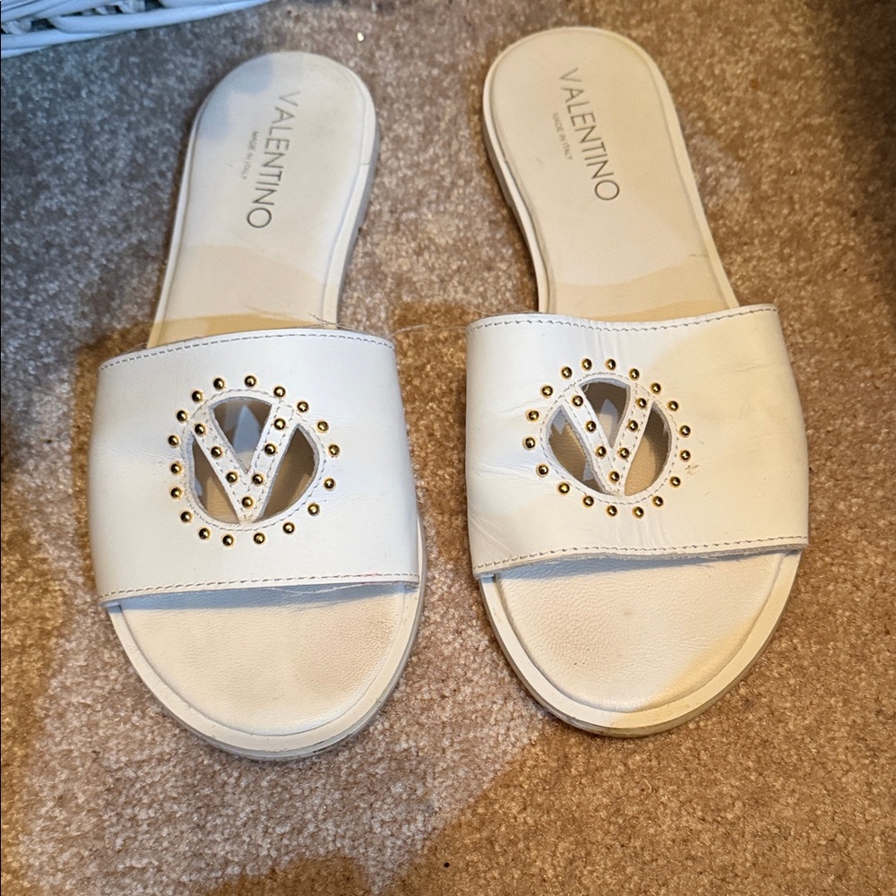 Valentino Women's Cream Sandals with Gold Studs